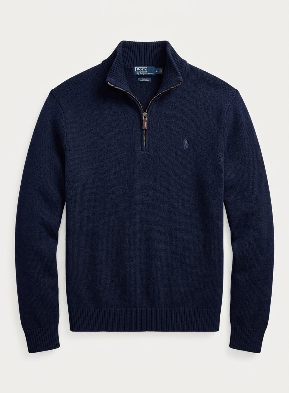 Polo Ralph Lauren Navy Blue Quarter Zip Pullover Sweater Cotton Mens Large L EUC